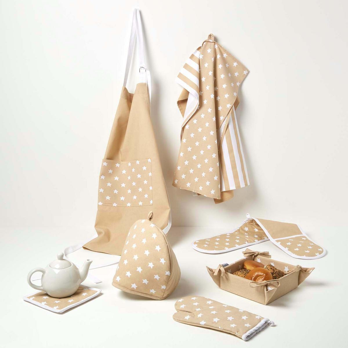 GESCHIRRTÜCHER Sterne, 3er-Set, 100% Baumwolle - Beige, Textil (50/70cm) - Homescapes