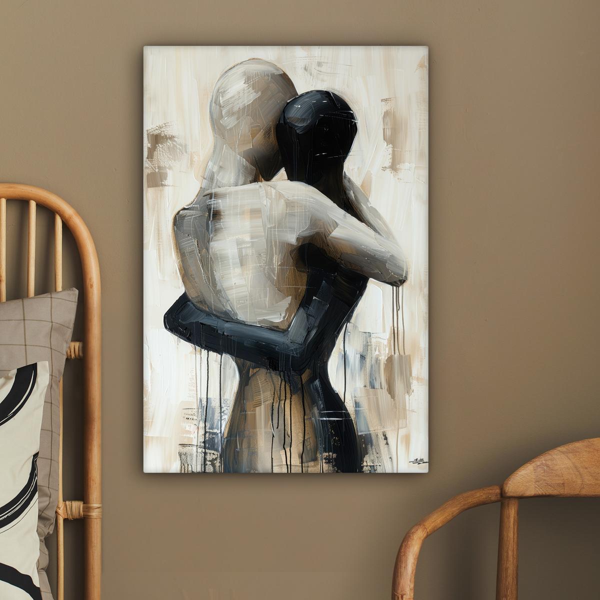 LEINWANDBILD Abstrakt - Liebe - Schwarz und weiß - Modern Wanddeko Schlafzimmer 60x90 cm - Schwarz, Textil (60/90cm) - MuchoWow