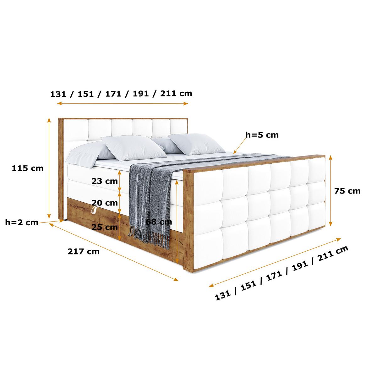BOXSPRINGBETT mit Matratze H3|H4 und Lattenrost - LOLLI2-Z KING-140x200 - Weiß Kunstleder - Weiß, Holzwerkstoff (140/200cm) - ALTDECOR