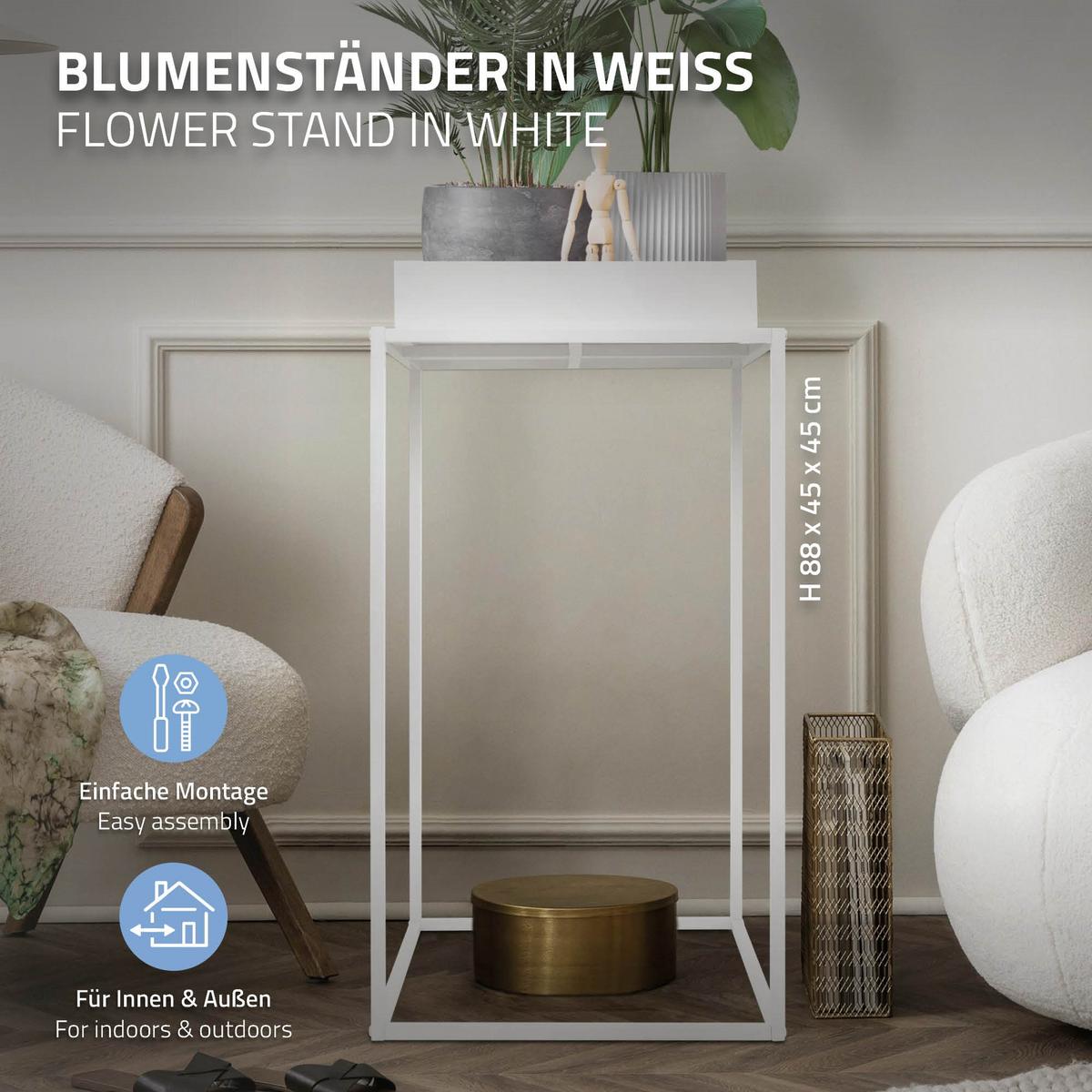 PFLANZENSTÄNDER Weiß 45x45x88 cm aus Metall Innen/Außen - Weiß, Metall (45/45/88cm) - ML-DESIGN