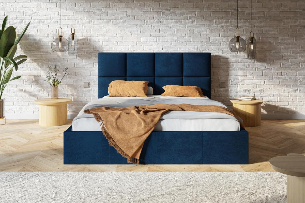 BETT 160x200 - Polsterbett mit Bettkasten und Metallrahmen - Modern Betten - Glatter Kronos-Stoff- Kollektion Roma, Blau - Blau, Holz/Textil (160/200cm) - Alpi-Möbel