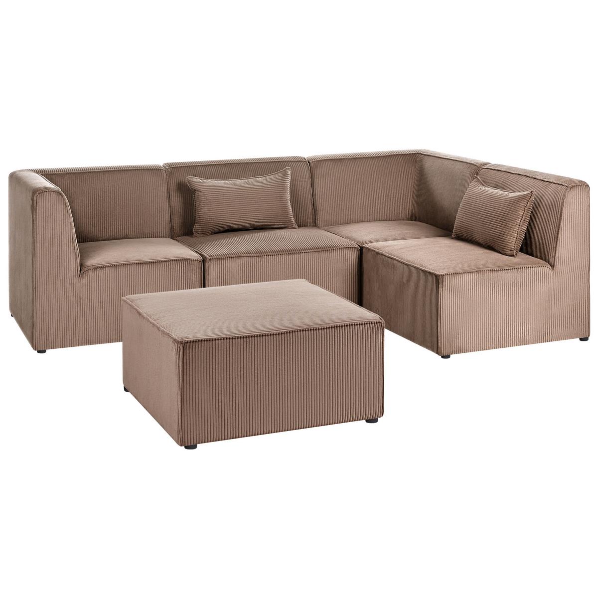 ECKSOFA Modul 4-Sitzer linksseitig Sandbeige Cord mit Ottomane Lemvig - Sandfarben/Beige, Textil (250/166cm) - Beliani