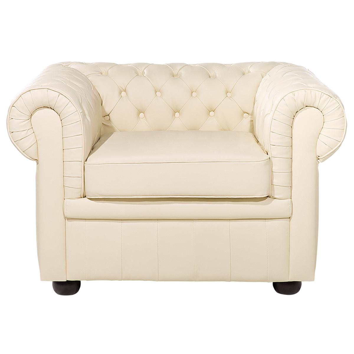 SESSEL Leder creme Chesterfield - Beige/Braun, Leder (108/70/80cm) - Beliani