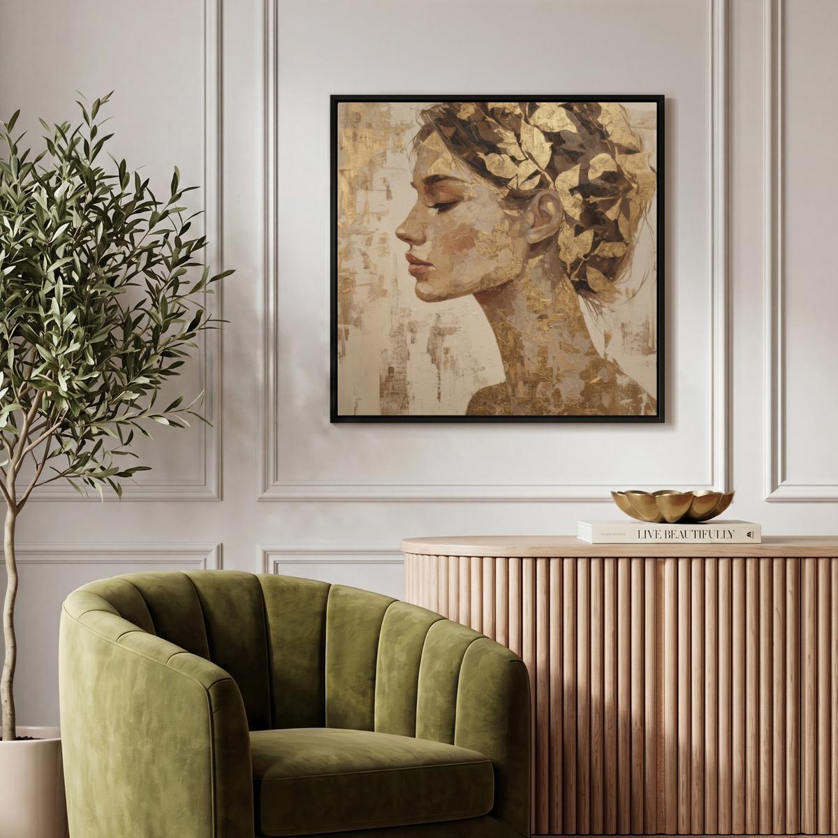 LEINWAND Bilder mit Rahmen - Frau - Gold - Abstrakt - Textur - 50x50 - Goldfarben, Textil (50/50cm) - MuchoWow