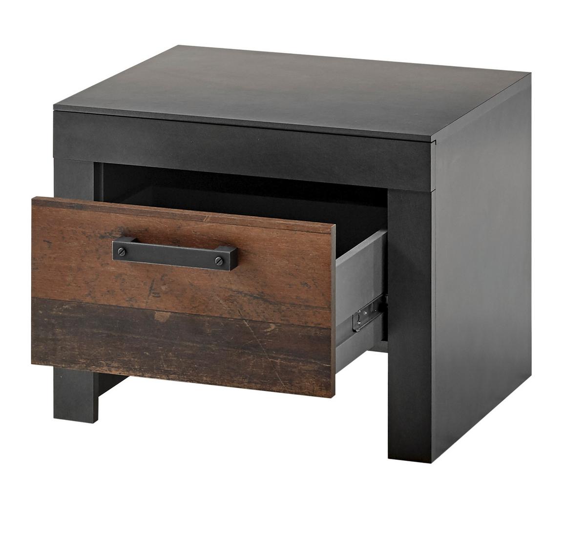 NACHTTISCH Old Used Wood Shabby Design mit Matera grau, Nachtkommode mit Schubkasten, 55 x 45 cm - Dunkelgrau/Braun, Holzwerkstoff/Kunststoff (45/45/55cm) - Furn.Design
