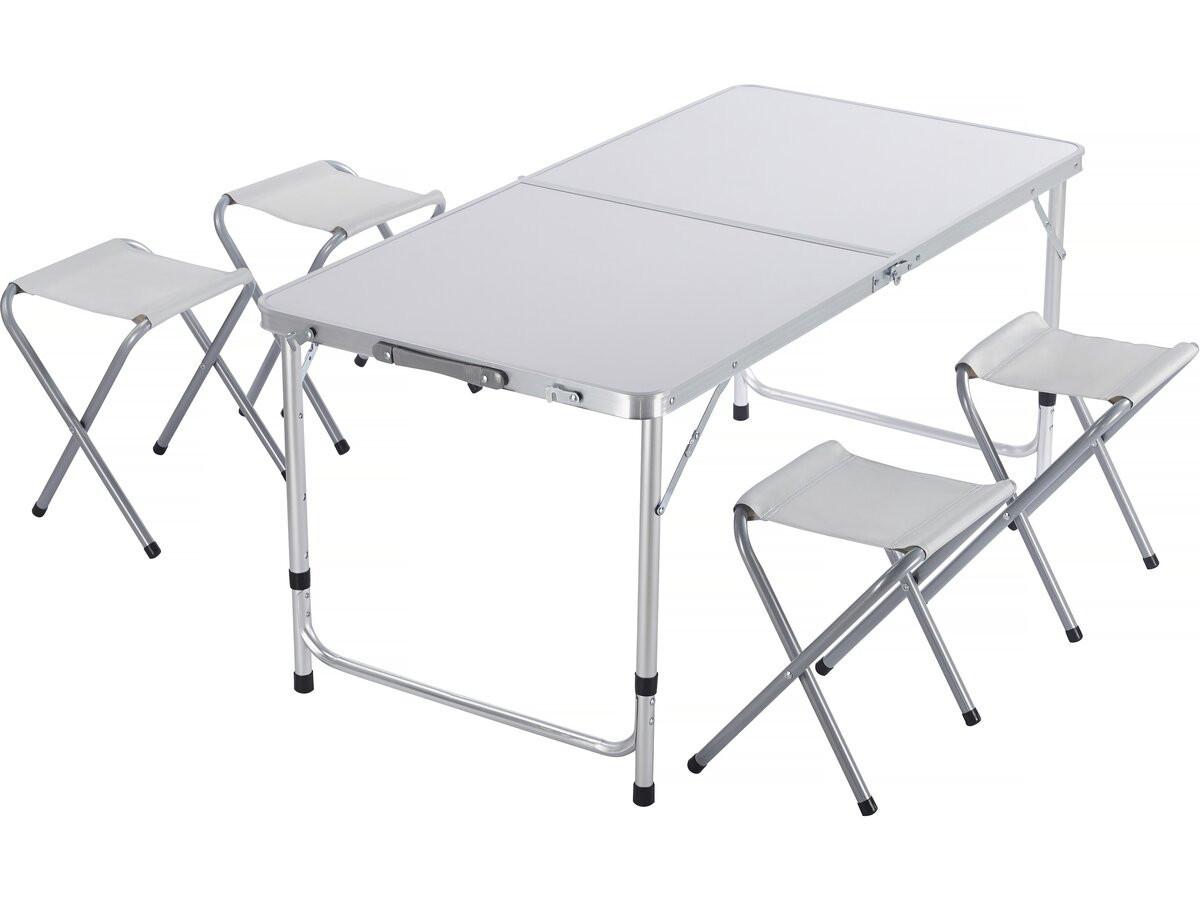 GARTEN-ESSMÖBELENSEMBLE ensembe table de camping et 4 tabourets pliants - 125 x 60 cm - blanc weiss - Weiß, Metall - Habitat Garten