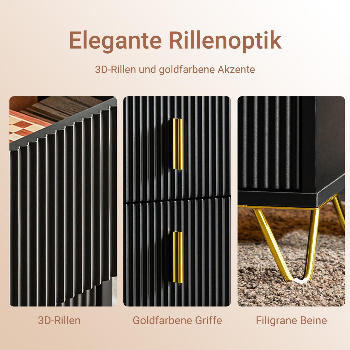 NACHTTISCH mit 3 Schubladen, 40x40x63 cm, Schwarz mit goldenen Griffen, modern fürs Schlafzimmer, - Schwarz, Holzwerkstoff/Metall (40/63/40cm) - SoBuy