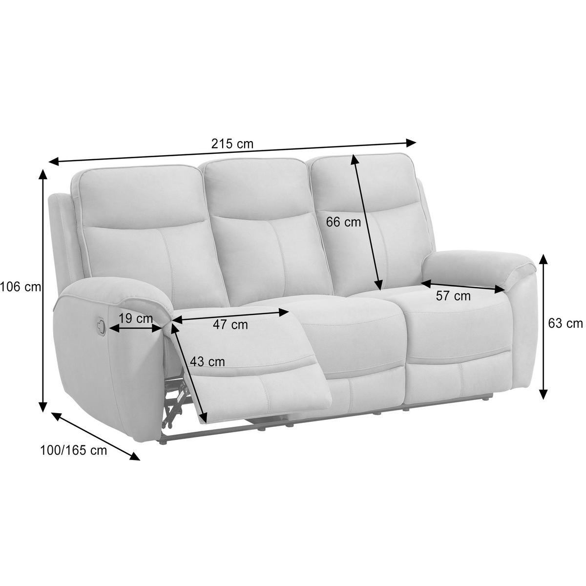 3-SITZER-RELAXSOFA Dolce, mit Relaxfunktion, 215 cm, Dunkelgrau, Velours - Dunkelgrau, Textil (215/106/100cm) - Beautysofa