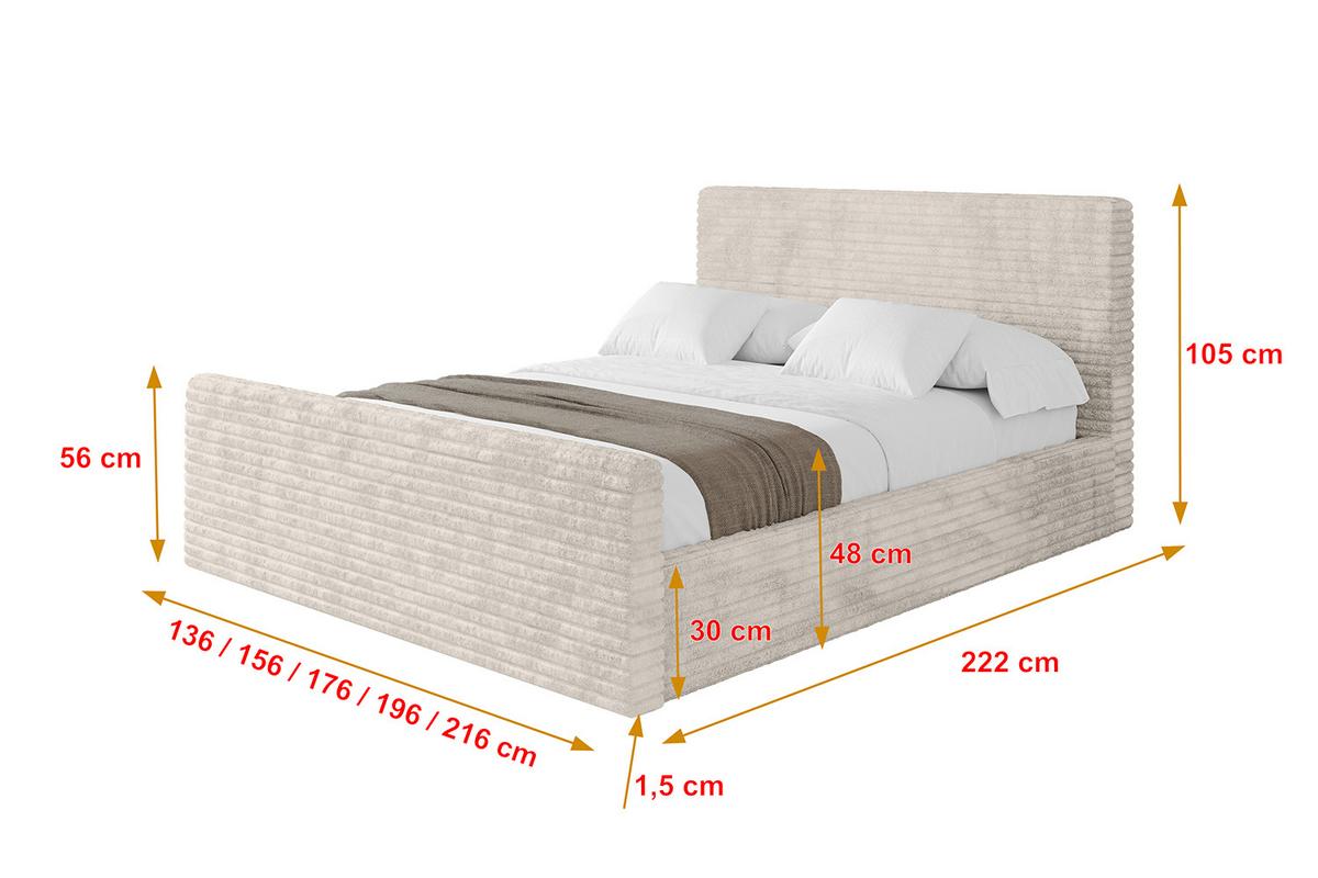 POLSTERBETT mit Bettkasten, Fußteil und Lattenrost, Boxbett ohne Matratze - ALOVA-Z 120x200 Creme - Creme, Holzwerkstoff/Textil (120/200cm) - ALTDECOR
