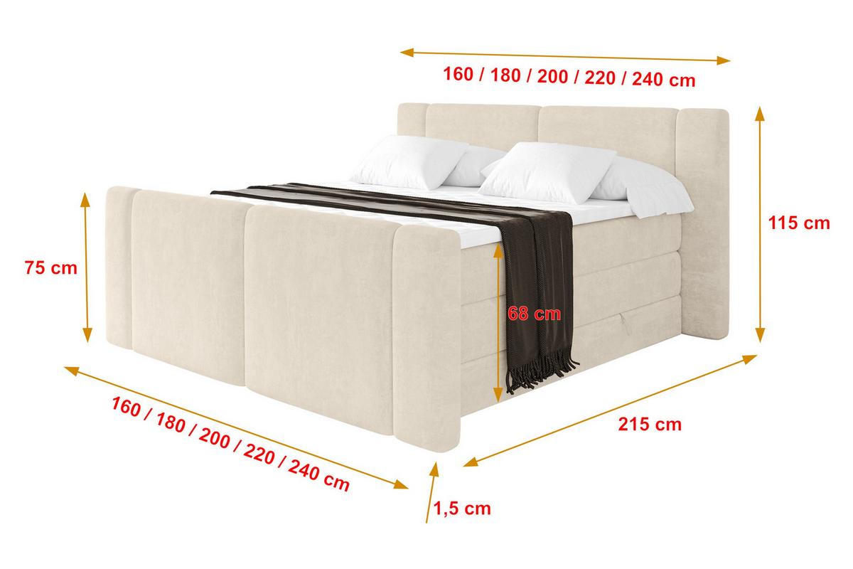 BOXSPRINGBETT mit Matratze H3/H4 - EVON KING Zanozek - 180x200 cm Beige - Champagner, Holzwerkstoff (180/200cm) - ALTDECOR