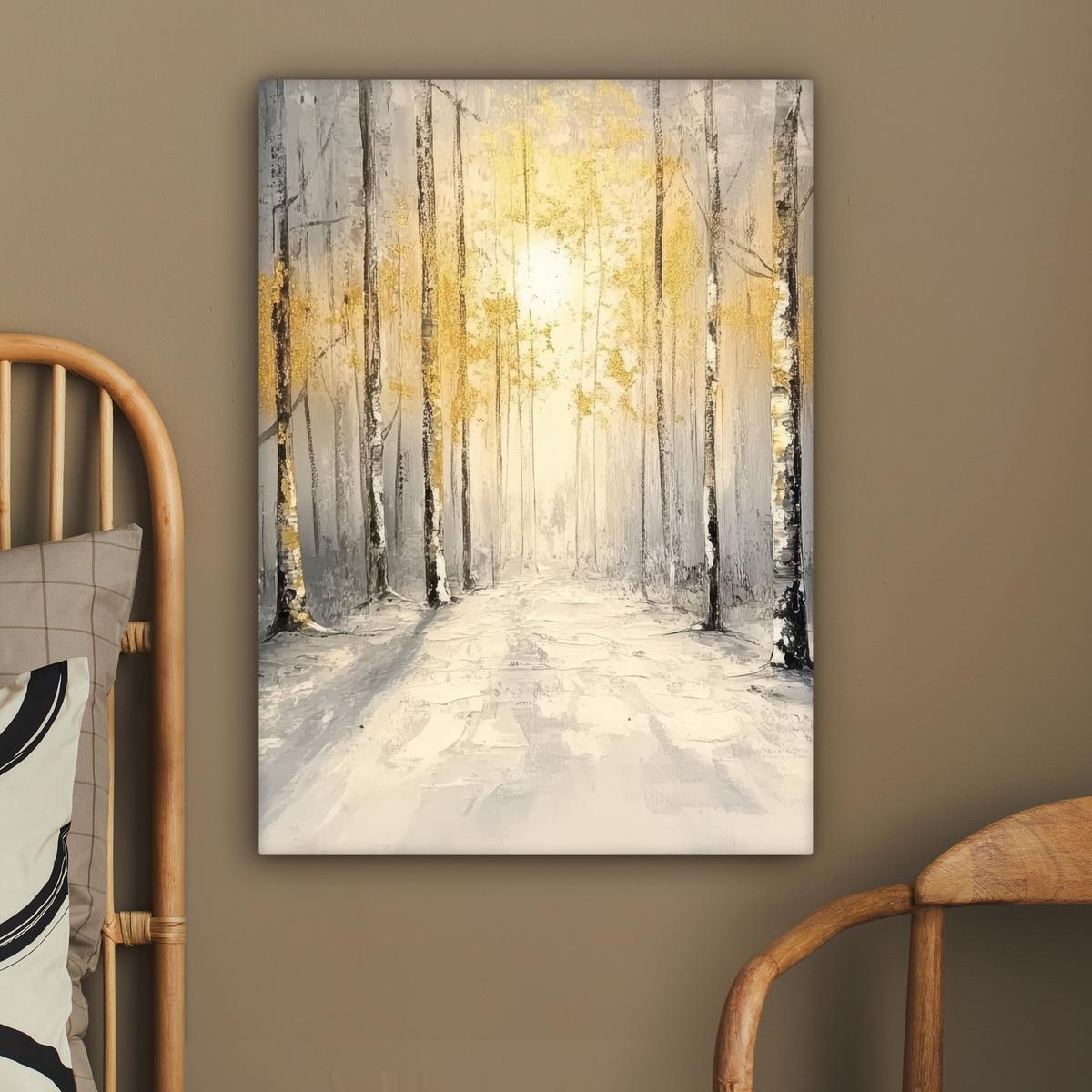 LEINWANDBILD Winter - Abstrakt - Schnee - Natur - Sonne Wandbild Wohnzimmer 60x80 cm - Grau, Textil (60/80cm) - MuchoWow
