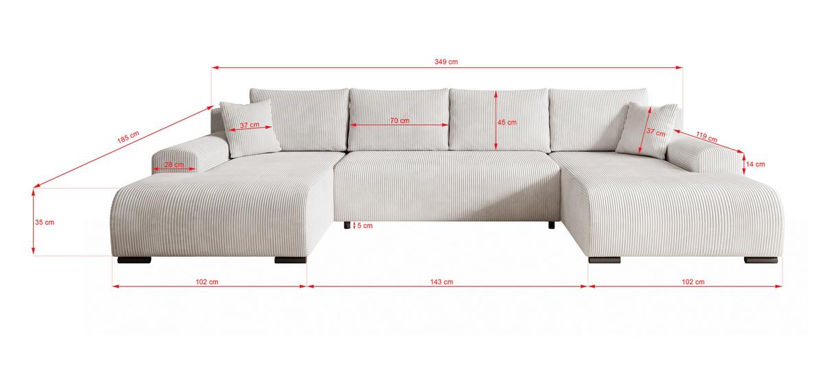 WOHNLANDSCHAFT, Couch Nelly U U WOHNLANDSCHAFT U-Form, mit Schlaffunktion und Bettkasten, U-Form Couch - Creme, Textil (349/80/185cm)