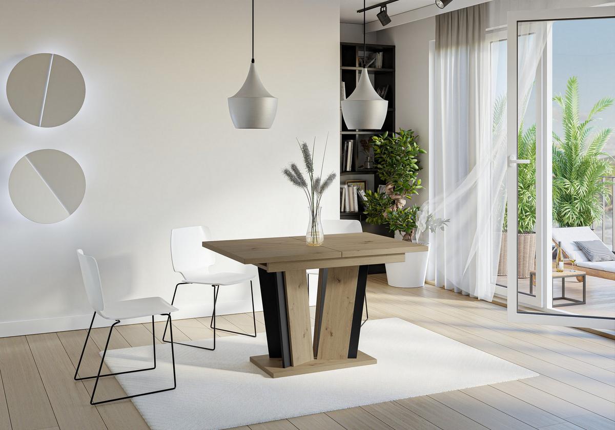 ESSTISCH SAMAR Ausziehbar 120 - 160 / 80 x 76 cm - Schwarz/Eiche Artisan, Holz (120/80/76cm) - MASSENO