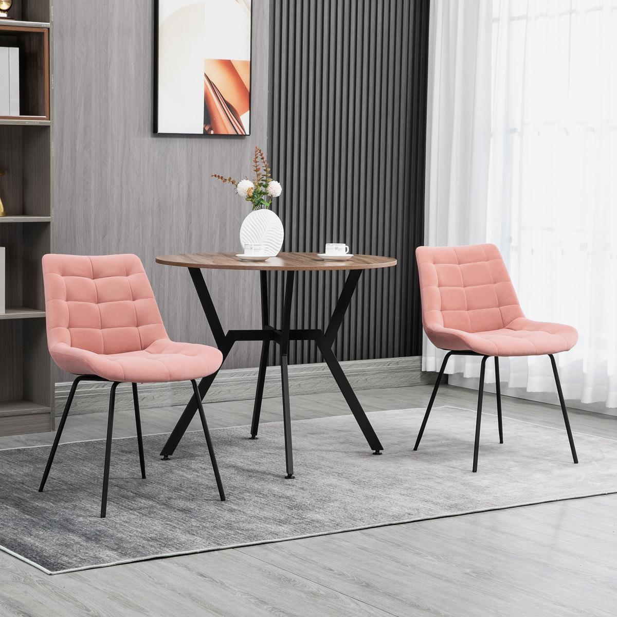 2ER Set Esszimmerstuhl Küchenstuhl Polsterstuhl mit Rückenlehne, Samt, Rosa - Rosa, Textil (61/79/50cm) - HOMCOM