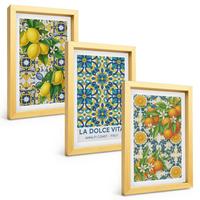 BILDER SET 3er Set - 20x30 cm Goldrahmen - Zitronen, Orangen, Blumen, Italien - Goldfarben, Kunststoff (20/30cm) - TULUP
