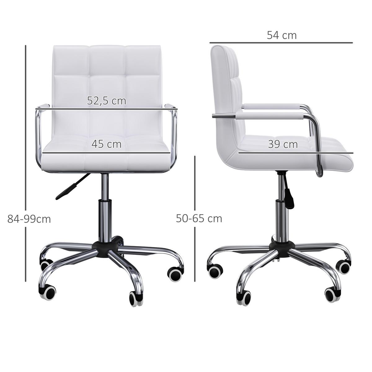 BÜROSTUHL Drehstuhl Rollhocker Drehhocker Arbeitshocker Stuhl Sessel Weiß - Weiß, Kunststoff (54/99/52.5cm) - HOMCOM