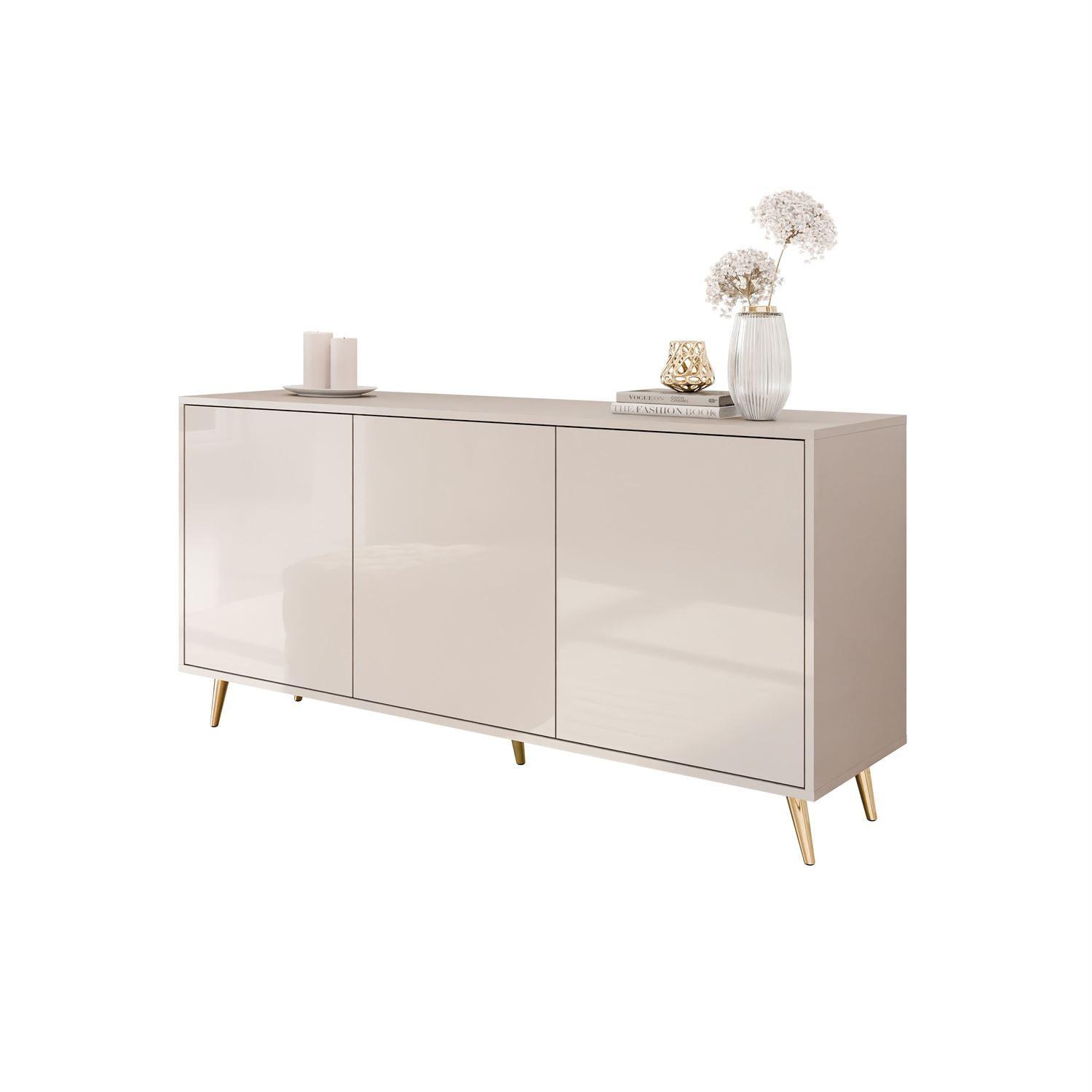 KOMMODE SANAYI Kaschmir Hochglanz – schräge goldene Beine - Kaschmir/Goldfarben, Holzwerkstoff (154/72/40cm) - Lookway