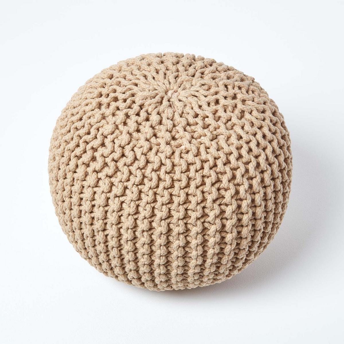 STRICK-POUF beige, 40/40/35 cm - Beige, Textil (40/35/40cm) - Homescapes