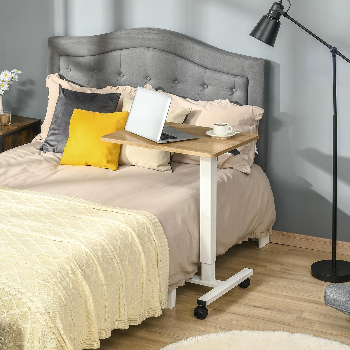 SCHREIBTISCH Laptoptisch mit Gaslift Höhenverstellbar C-Form Beweglich bis 70kg - Naturfarben, Kunststoff (65/48/110cm) - HOMCOM