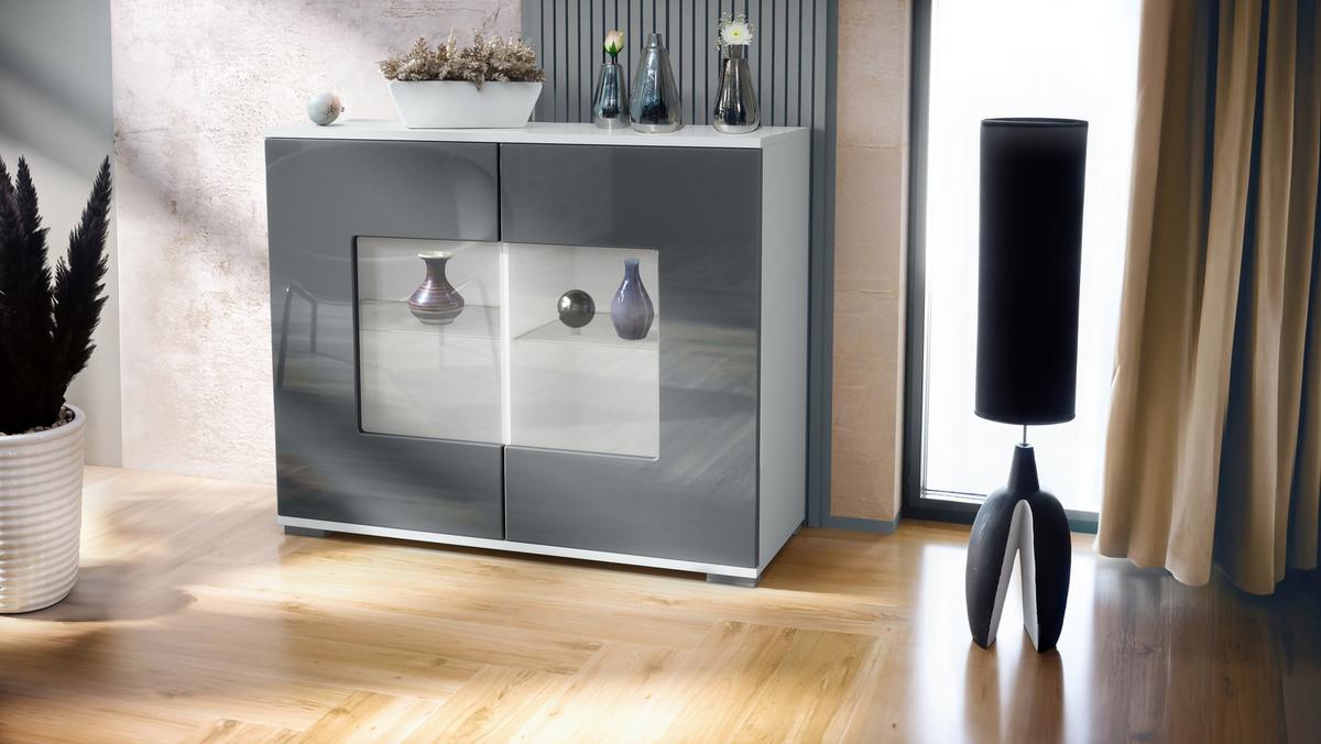 KOMMODE Grömitz Grau Hochglanz - Grau, Holzwerkstoff (92.5/75.5/35cm) - Vladon