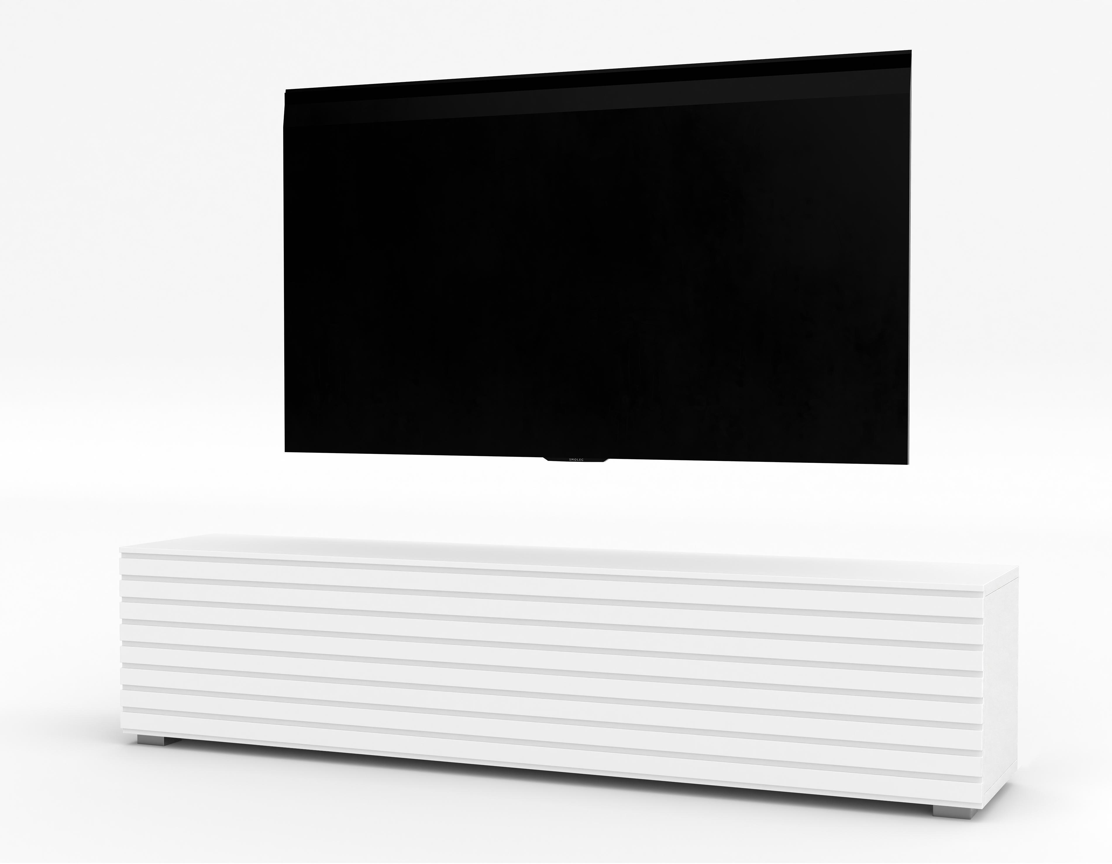 LOWBOARD ZIVOLLI 160 Weiß, Weiße Lamellen 160/36,5/40 cm – Hängend und Stehend - Weiß, Holzwerkstoff/Kunststoff (160/36.5/40cm) - AX Living