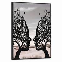 LEINWAND Bilder mit Rahmen - Strand - Meer - Menschen - Baum - Moderne Kunst - 70x100 - Hellgrau, Textil (70/100cm) - MuchoWow
