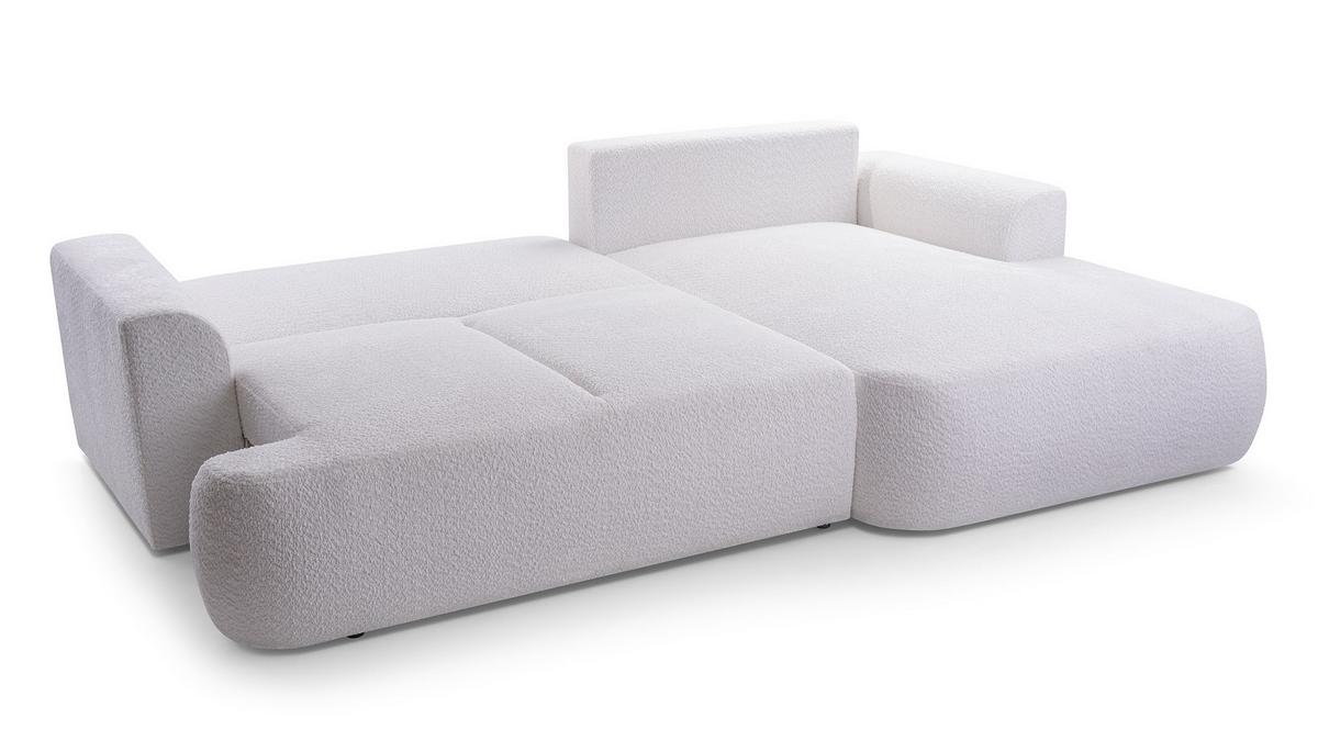 ECKSOFA FILO Weiß Boucle-Stoff mit Schlaffunktion - Weiß, Holz (260/168cm) - MASSENO