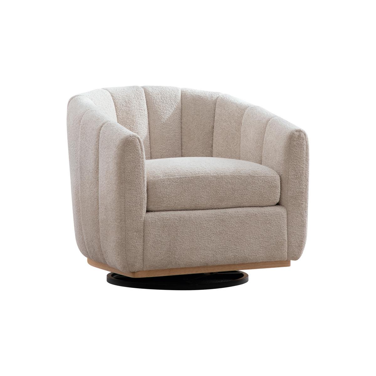 DREHSESSEL Beige Chenille Kürbis-Design 360° mit Metallfuß - Beige, Textil (81/75.5/73cm) - Urban Meuble