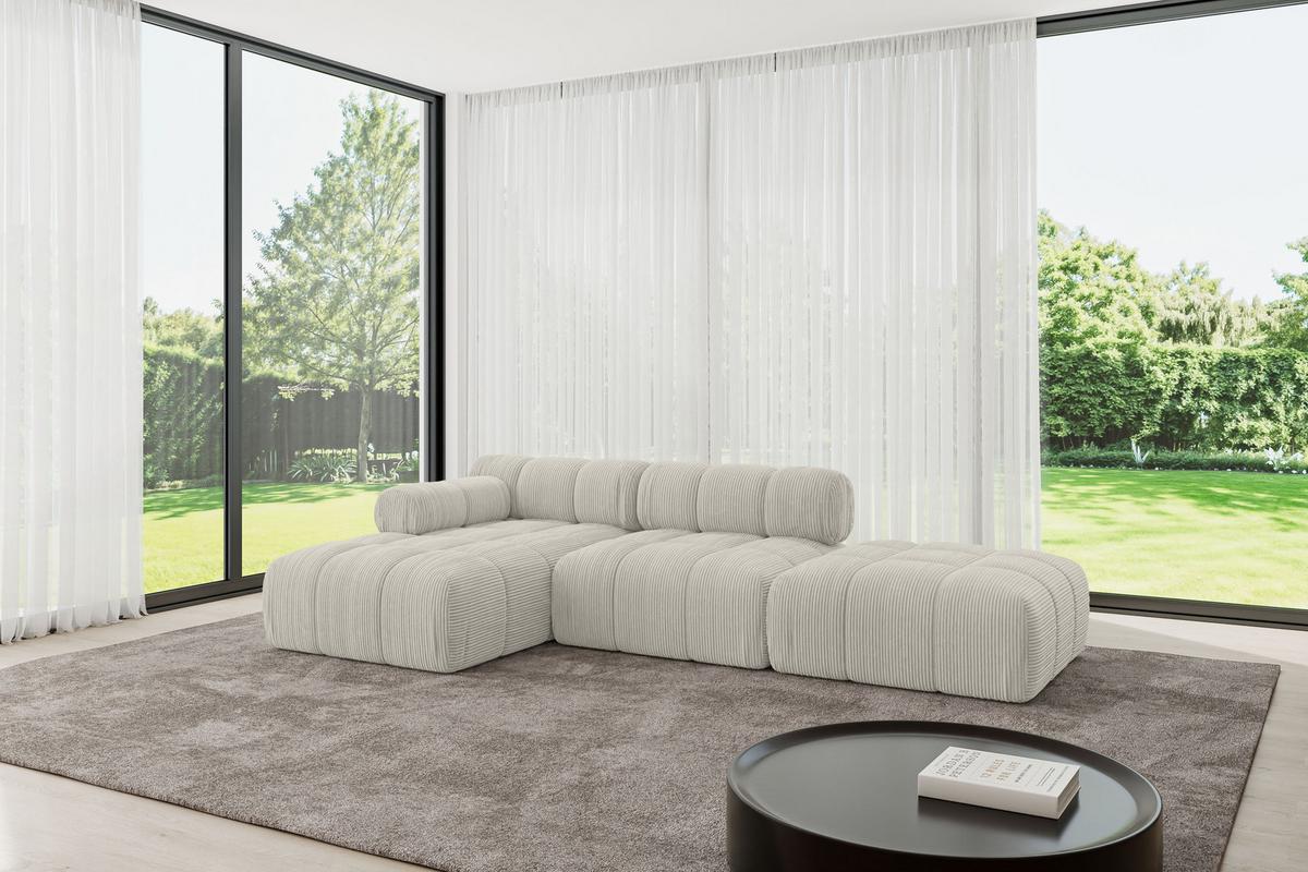 ECKSOFA modulares Sofa Lizur-L1 - 285x160x70 cm Creme Cord - Hellgrau/Creme, Holzwerkstoff/Textil (285/160cm) - ALTDECOR