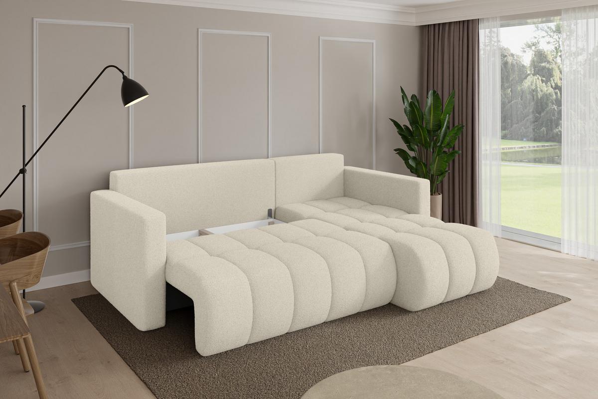 ECKSOFA mit Schlaffunktion Ottomane Rechts GARD-L 226x146x85 Beige Bouclé - Sandfarben/Beige, Holzwerkstoff/Kunststoff (226/146cm) - ALTDECOR