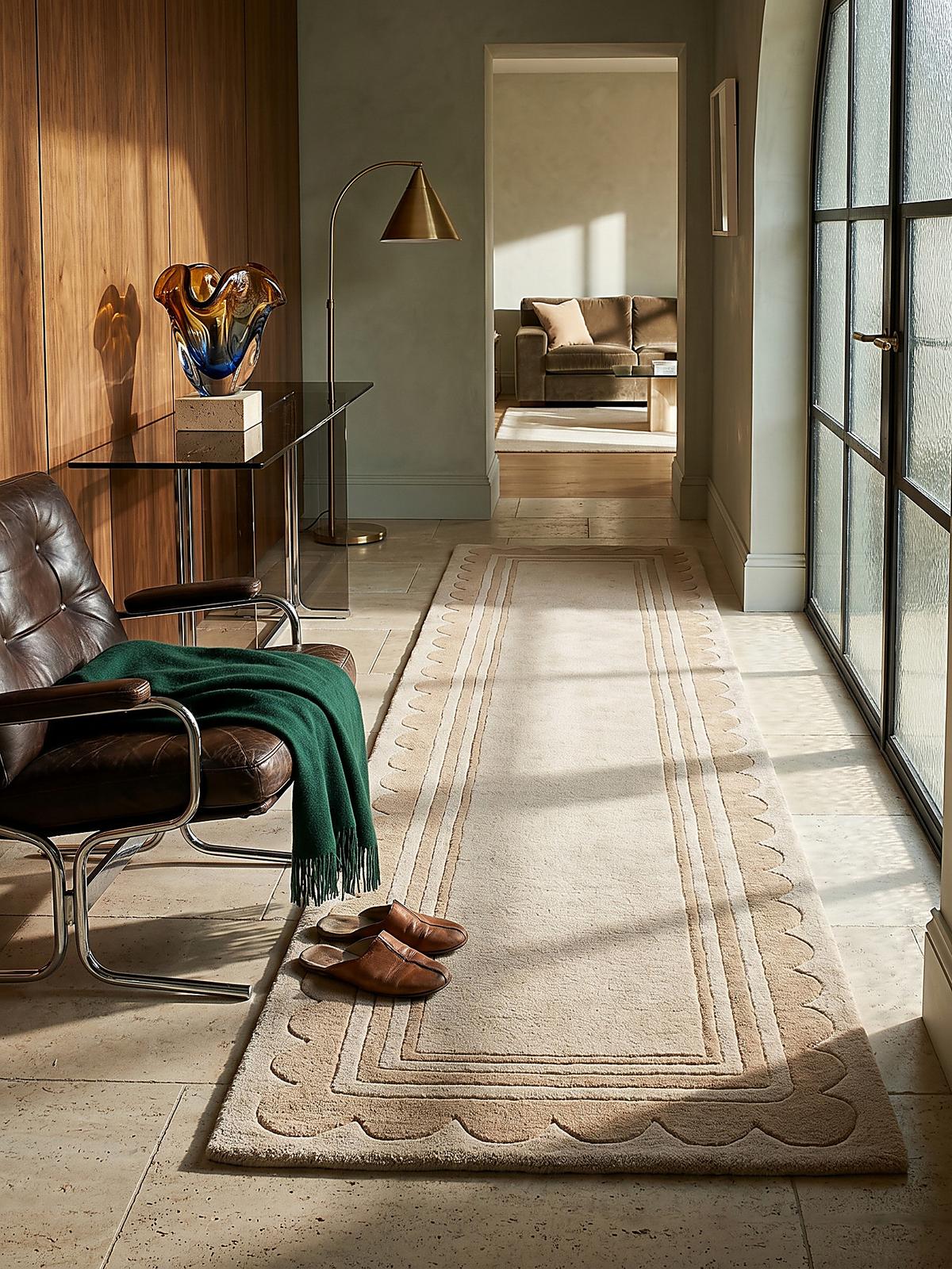 WOLLTEPPICH WENSUM, mit grafischem Muster mit Rahmen, Beige, 80 x 230 cm - Beige, Textil (230/80cm) - KADIMA DESIGN