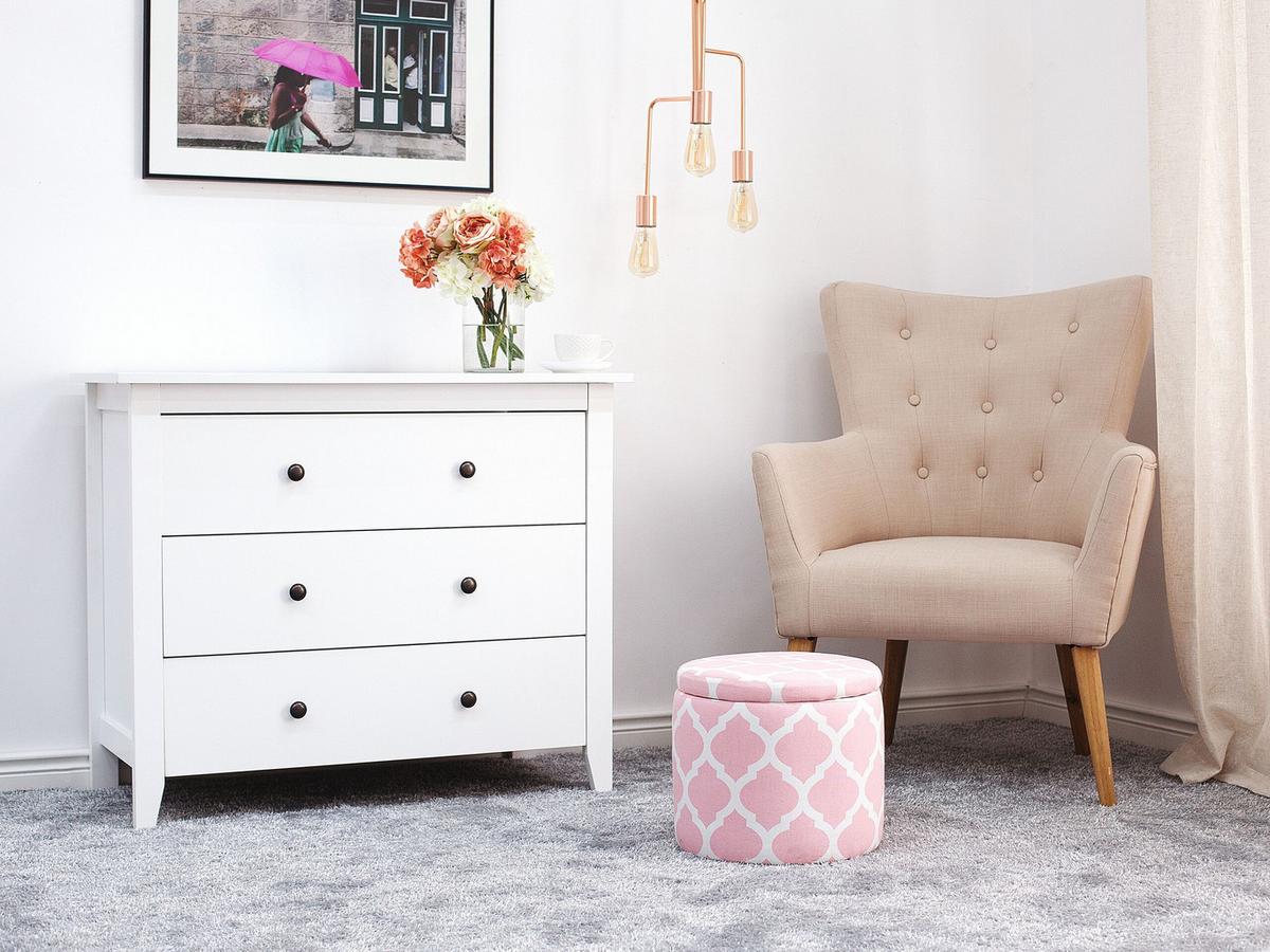 HOCKER Tunica 35/35/30 cm - Pink, Naturmaterialien/Textil (35/30/35cm) - Beliani