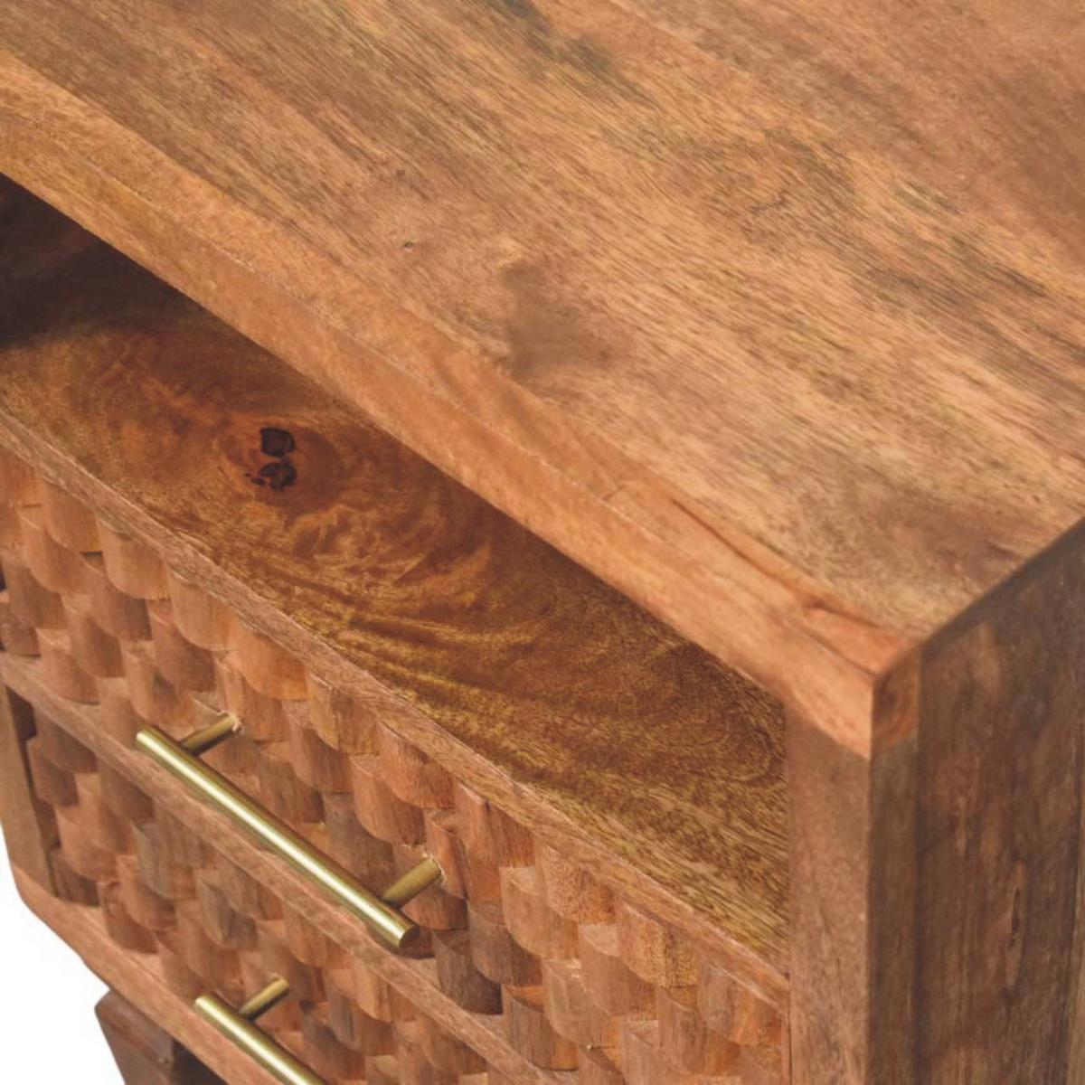 NACHTKASTEN Arno in Goldenem Teak, 2 Schubladen und Offenes Regal, Hellbraun - Messingfarben/Braun, Holz/Metall (45/60/35cm) - Artisan Furniture