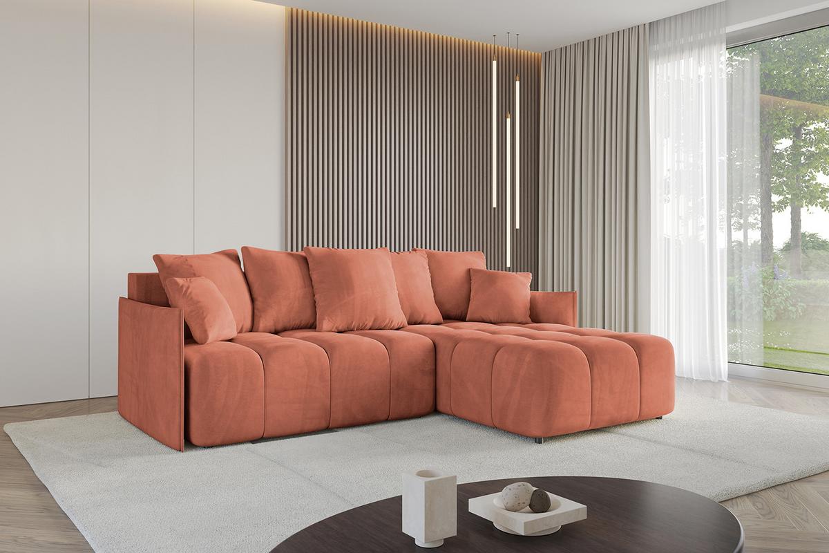 ECKSOFA Ottomane rechts LONLI-L 251x189x68 Koralle Velours - Koralle, Holzwerkstoff/Kunststoff (189/251cm) - ALTDECOR