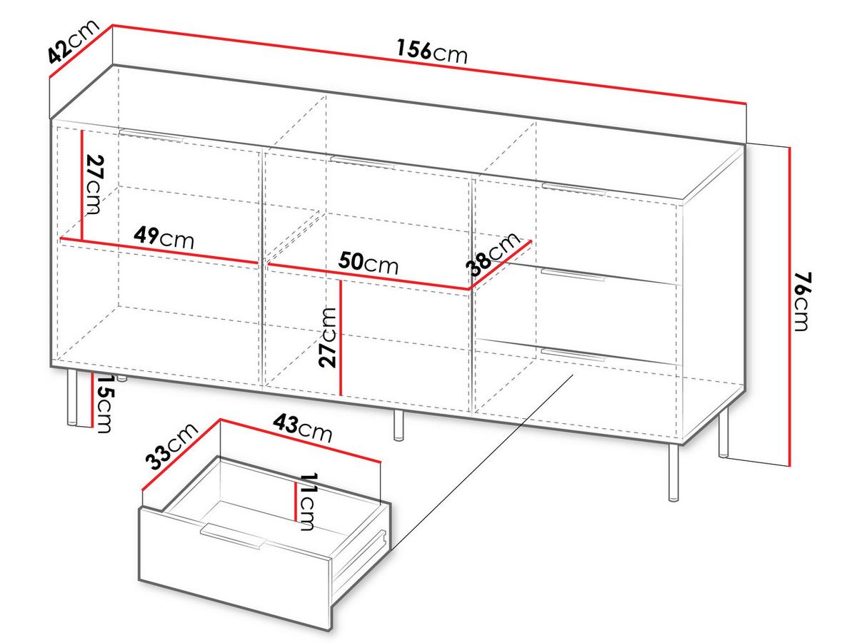 SIDEBOARD Almera 01 - Kaschmir/Nussbaumfarben, Holzwerkstoff/Metall (156/76/42cm) - MIRJAN24