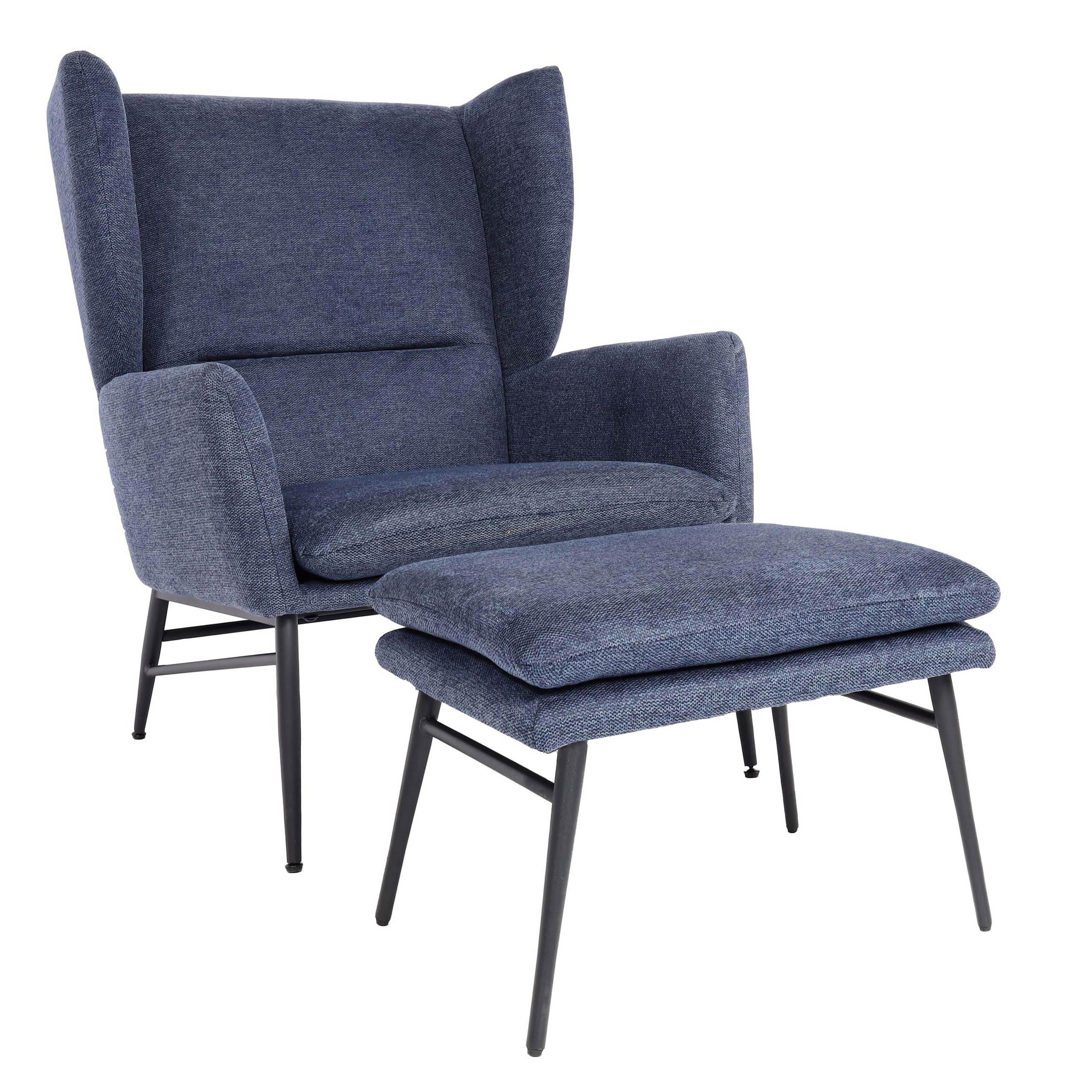 LOUNGE-SESSEL MIT OTTOMANE Blau - Blau, Textil (73/96/82cm) - MCW