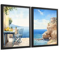 POSTER 3er Bilder-Set Wandbilder Strand Meer modern ohne Rahmen – Wohnzimmer Deko, Schlafzimmer, Küche, Badezimmer Schwarzer Rahmen A4 - Schwarz, Papier (29.7/1/21cm) - Nacnic