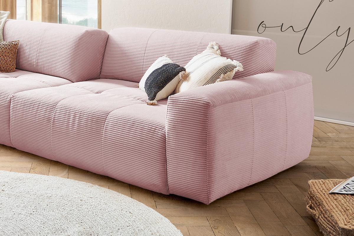 SOFA MIT SITZTIEFENVERSTELLUNG PALACE Pink Cord Relaxfunktion - Rosa, Textil (298/74/120cm) - KAWOLA
