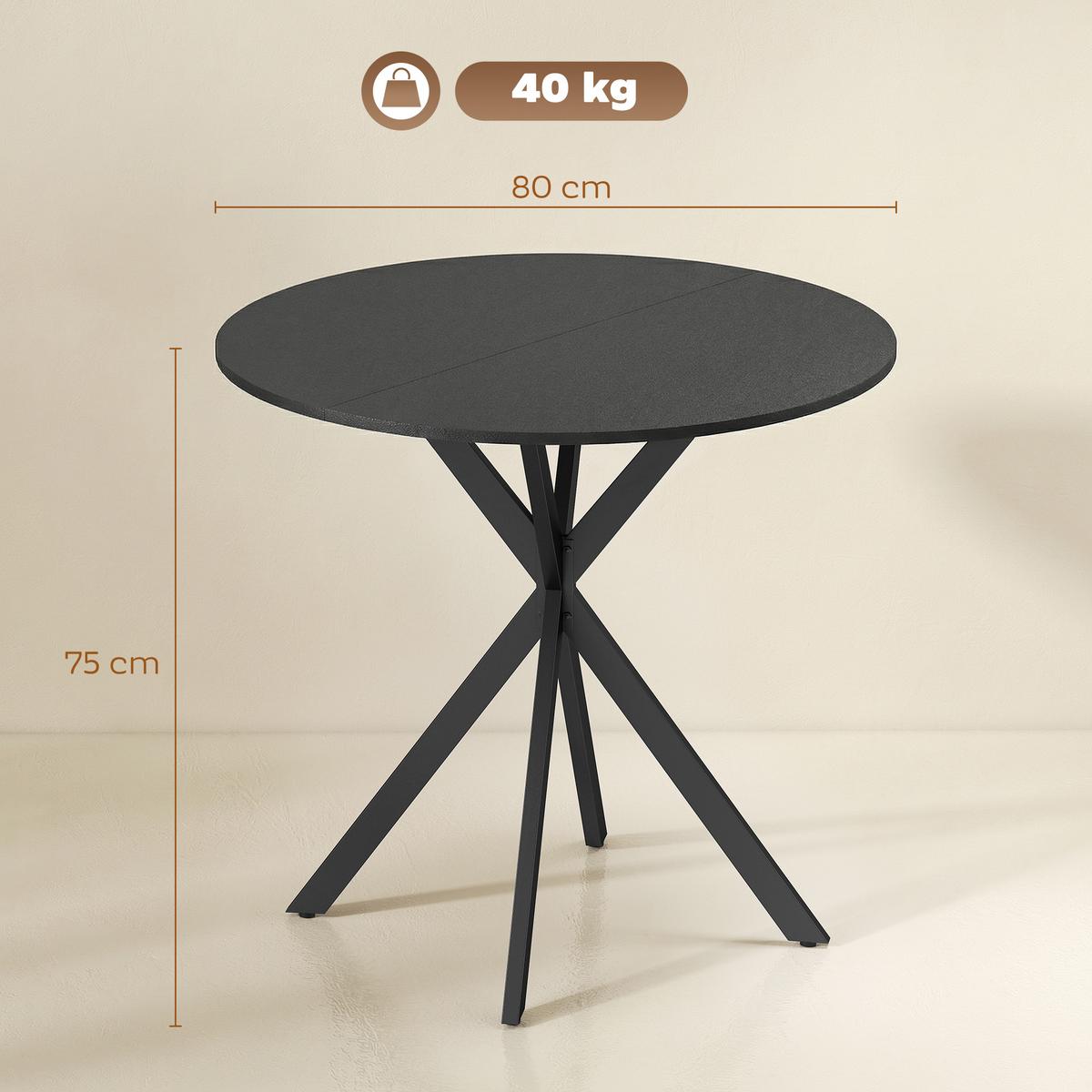 KÜCHENTISCH rund Schwarz 80/80/75 cm - Schwarz, Metall (80/80/75cm) - HOMCOM