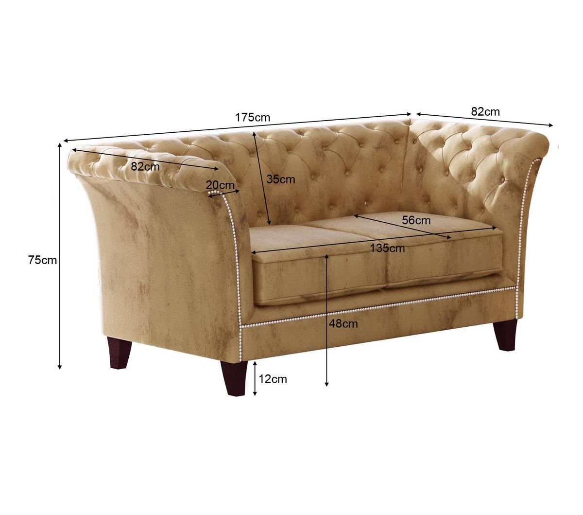 CHESTERFIELD-SOFA 2-Sitzer Fusion Beige Samt - Beige/Braun, Holz/Textil (175/75/82cm) - S-Style Möbel