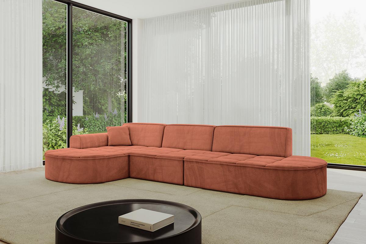 ECKSOFA Ottomane Links TARO-L2 - 328x171x79,5 cm Apricot - Koralle, Holzwerkstoff/Textil (328/171cm) - ALTDECOR