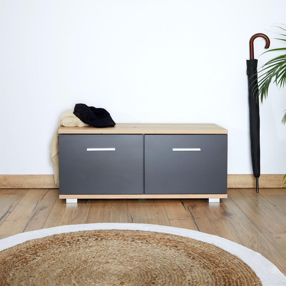 SITZBANK BILBAO dunkelgrau, Artisan Eiche - Dunkelgrau, Holzwerkstoff (90/40/34cm) - CARO-Möbel