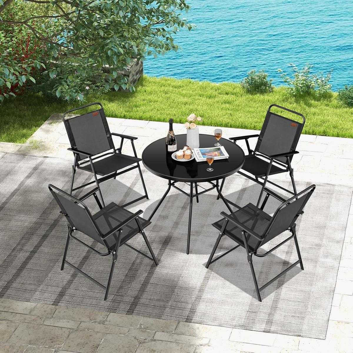 KLAPPSTUHL mit Armlehnen 4er-Set Schwarz - Schwarz, Metall (68/83/55cm) - COSTWAY