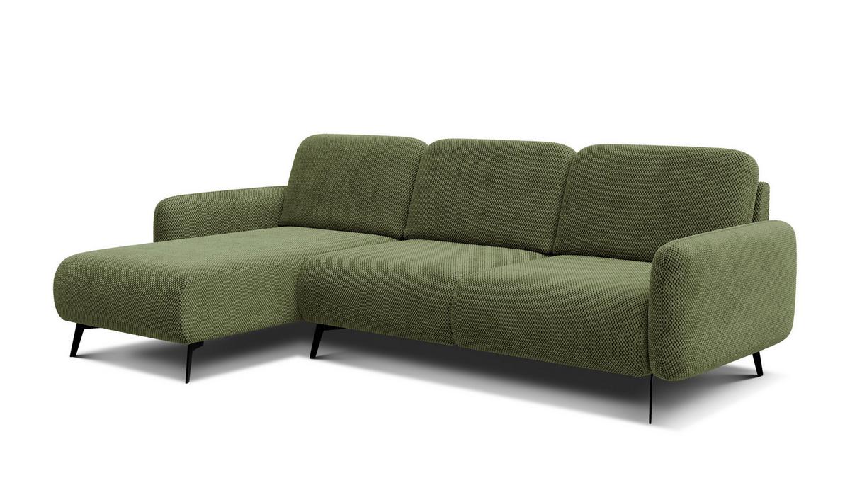 ECKSOFA FEBE 4-Sitzer links, olivgrün - Schwarz/Olivgrün, Holz/Textil (264/157cm) - Wozimo