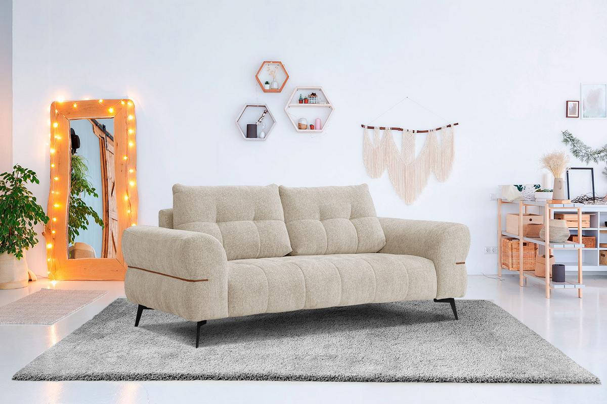 SOFA SALVINI 3-Sitzer, ecru - Ecru/Schwarz, Holzwerkstoff/Textil (176/88/99cm) - Wozimo