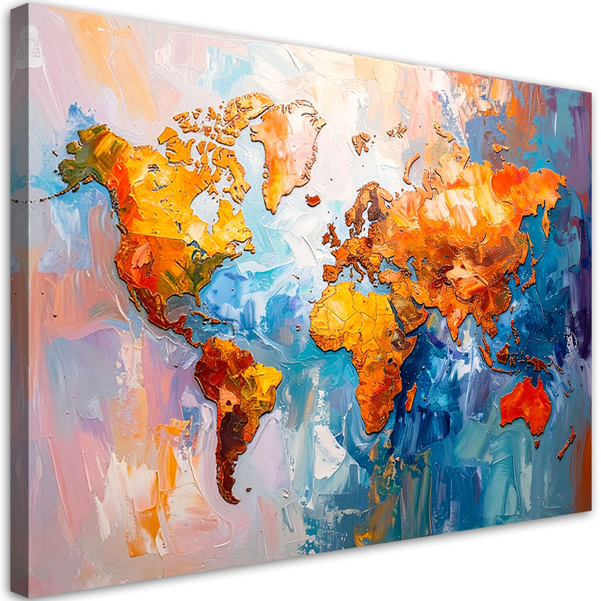 LEINWANDBILD Bunte Weltkarte 90x60cm - Multicolor, Textil (90/60cm) - Feeby