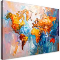 LEINWANDBILD Bunte Weltkarte 90x60cm - Multicolor, Textil (90/60cm) - Feeby