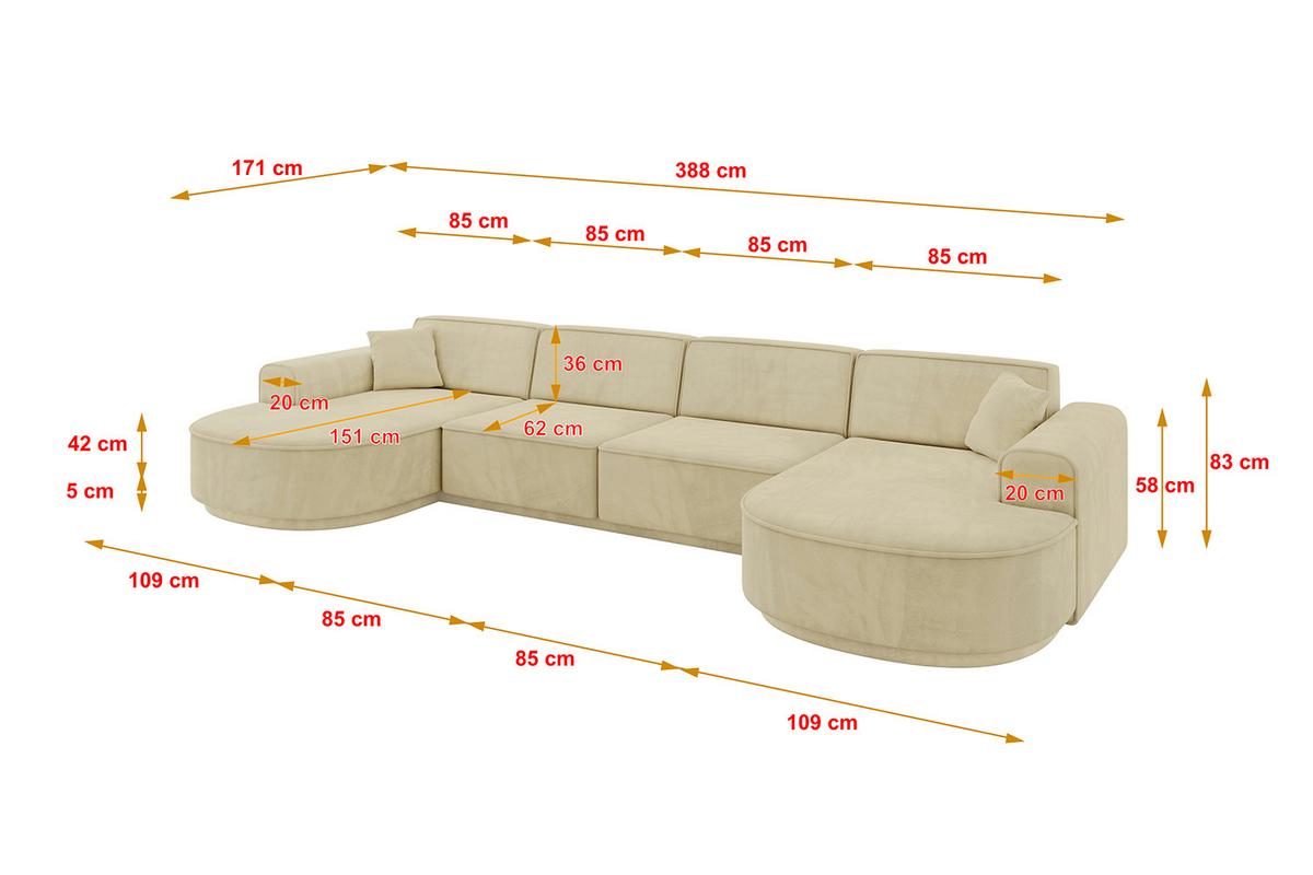 WOHNLANDSCHAFT MARI-U2-v3 - 388x171x83 cm Beige Velours - Beige/Schwarz, Holzwerkstoff/Kunststoff (388/83/171cm) - ALTDECOR