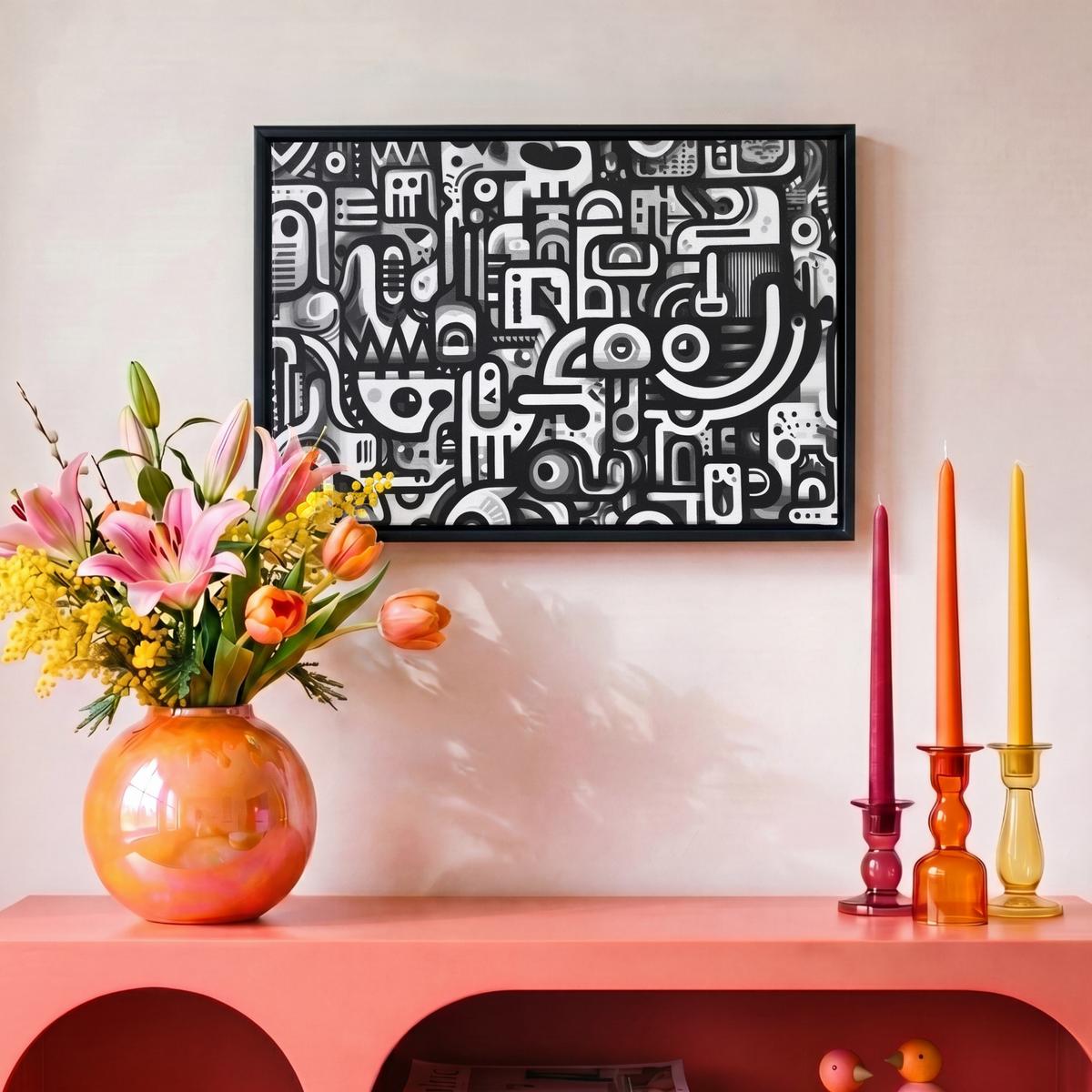 LEINWAND Bilder mit Rahmen - Symbole - Abstrakt - Grafik - Schwarz - 30x20 - Schwarz, Textil (30/20cm) - MuchoWow