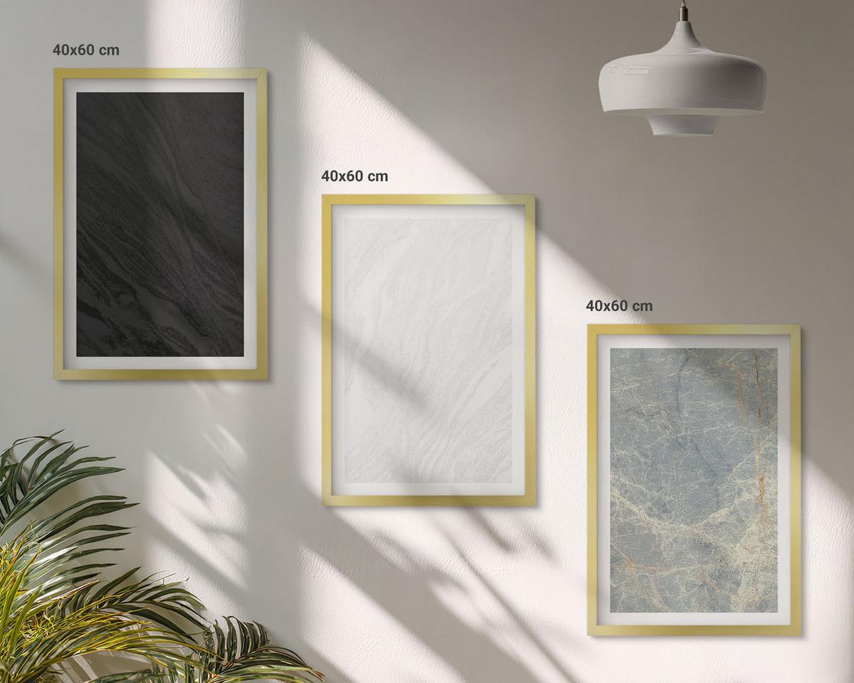 BILDER SET 3er Set - 40x60 cm Goldrahmen - Die Farben eleganter Steinstrukturen - Goldfarben, Kunststoff (40/60cm) - TULUP